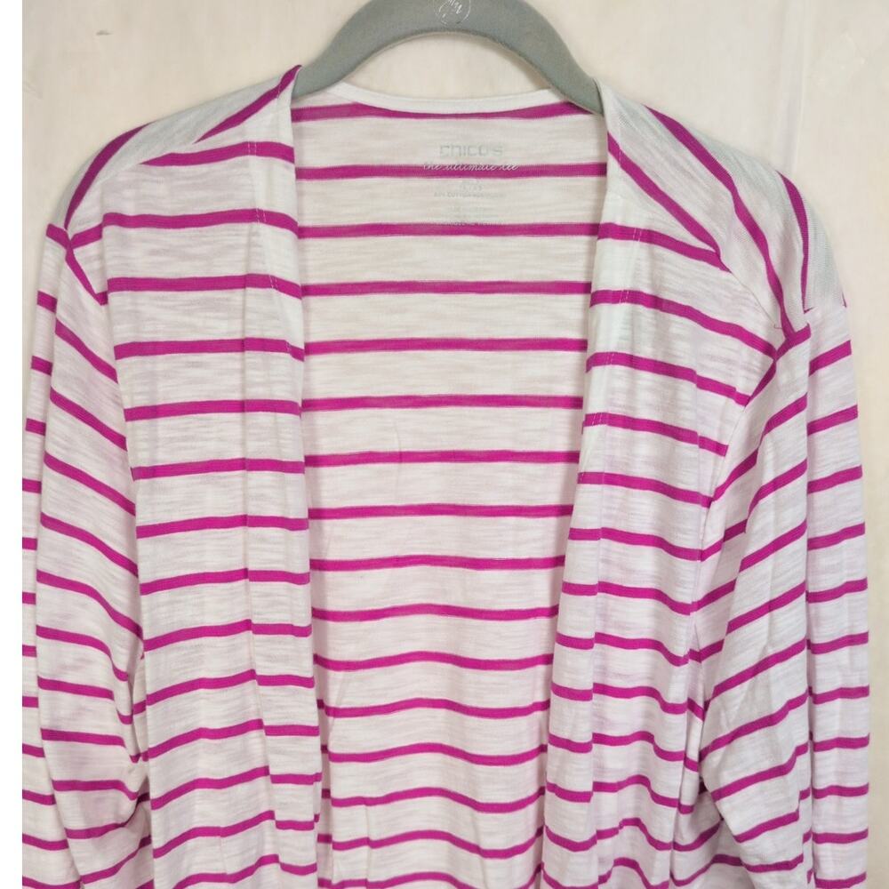 New Chicos The Ultimate Tee purple white striped open cardigan Size 3/XL Coastal - Picture 4 of 7